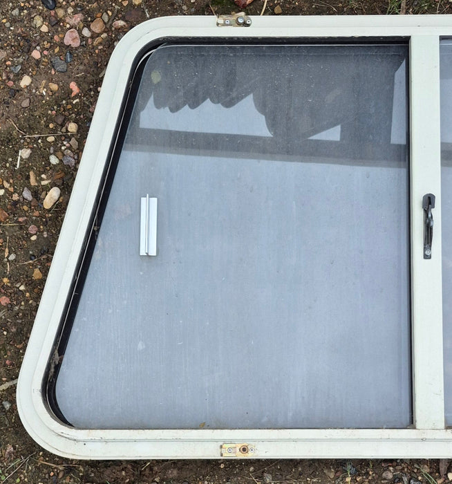 Used Slanted White Radius Opening Window : 35 3/4" W x 21 1/4" H x 1 7/8" D - Young Farts RV Parts