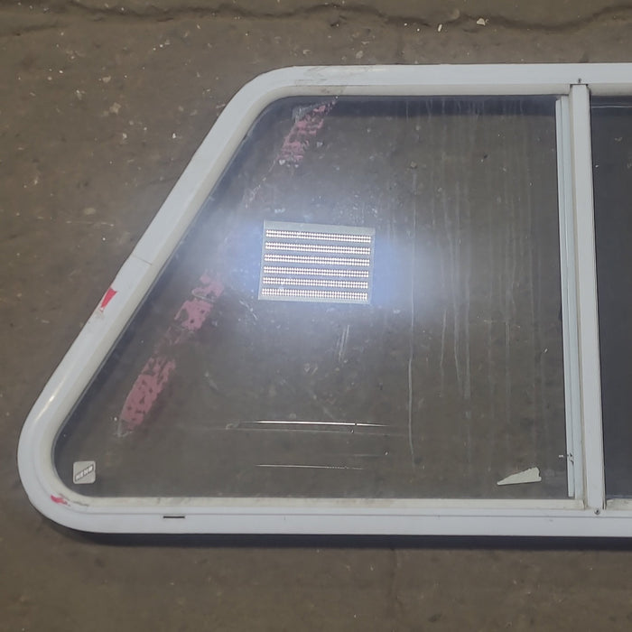 Used Slanted White Radius Opening Window : 40 1/2" W X 21 1/2" H X 1 1/4" D - Young Farts RV Parts