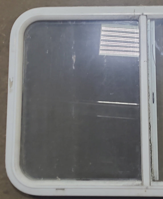 Used Slanted White Radius Opening Window : 41 1/2" W X 21 1/2" H X 1 1/4" D - Young Farts RV Parts