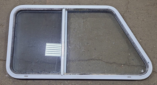 Used Slanted White Radius Opening Window : 41 1/2" W X 21 1/2" H X 1 1/4" D - Young Farts RV Parts