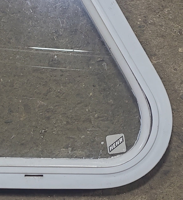 Used Slanted White Radius Opening Window : 41 1/2" W X 21 1/2" H X 1 1/4" D - Young Farts RV Parts