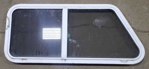 Used Slanted White Radius Opening Window : 41 3/4" W x 17 3/4" H x 2" D - Young Farts RV Parts