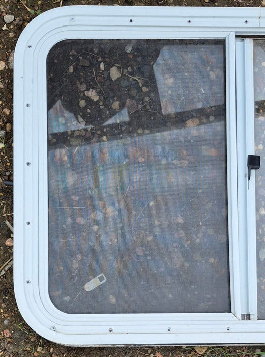 Used Slanted White Radius Opening Window : 41" W x 21" H x 1 1/4" D - Young Farts RV Parts