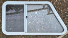 Used Slanted White Radius Opening Window : 41" W x 21" H x 1 1/4" D - Young Farts RV Parts