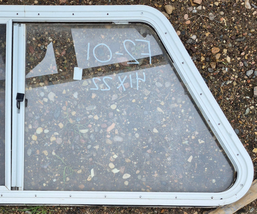 Used Slanted White Radius Opening Window : 41" W x 21" H x 1 1/4" D - Young Farts RV Parts