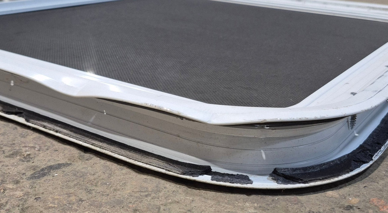 Used Slanted White Radius Opening Window : 46 3/4" W x 21 1/4" H x 1 1/4" D