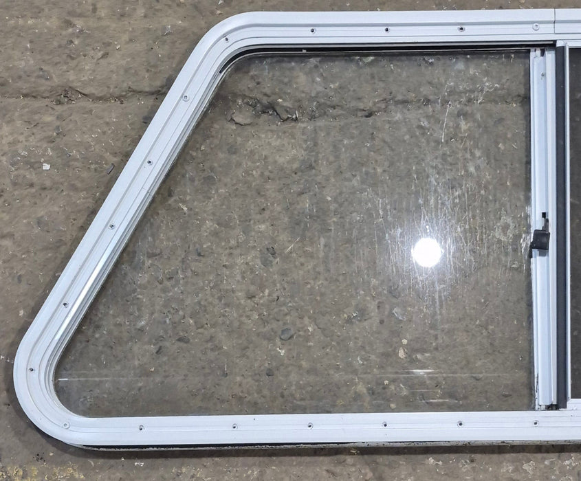 Used Slanted White Radius Opening Window : 46 3/4" W x 21 1/4" H x 1 1/4" D - Young Farts RV Parts