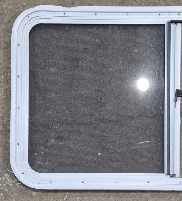 Used Slanted White Radius Opening Window : 46 3/4" W x 21 1/4" H x 1 1/4" D
