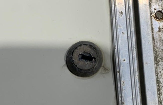 Used Square Cornered Cargo Door 17 7/8" x 7 7/8" x 5/8"D - Young Farts RV Parts