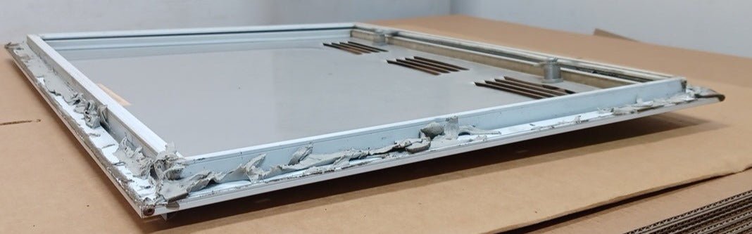 Used Squared Cornered Battery/Propane Cargo Door 25 1/4" x 19 3/4" x 5/8 "D - Young Farts RV Parts