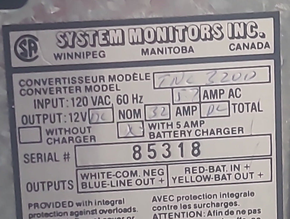 Used SYSTEM MONITORS 32 AMP Converter TNC320D - Young Farts RV Parts