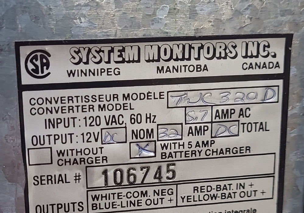 Used SYSTEM MONITORS 32 AMP Converter TNC320D - Young Farts RV Parts