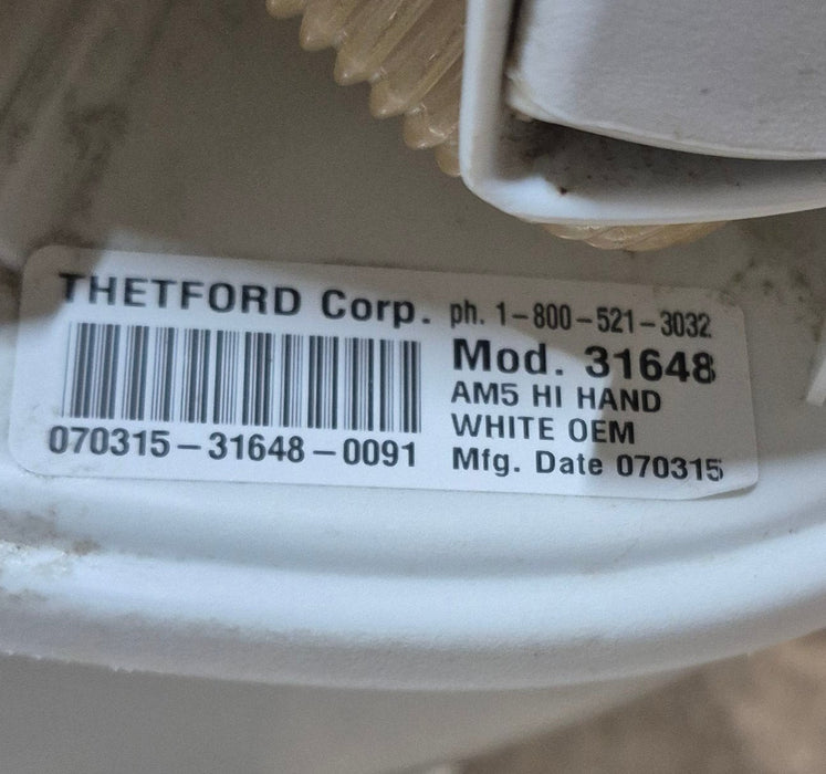 Used Thetford Toilet, Hand Flush, High Profile, White - AQUA MAGIC V , 31648
