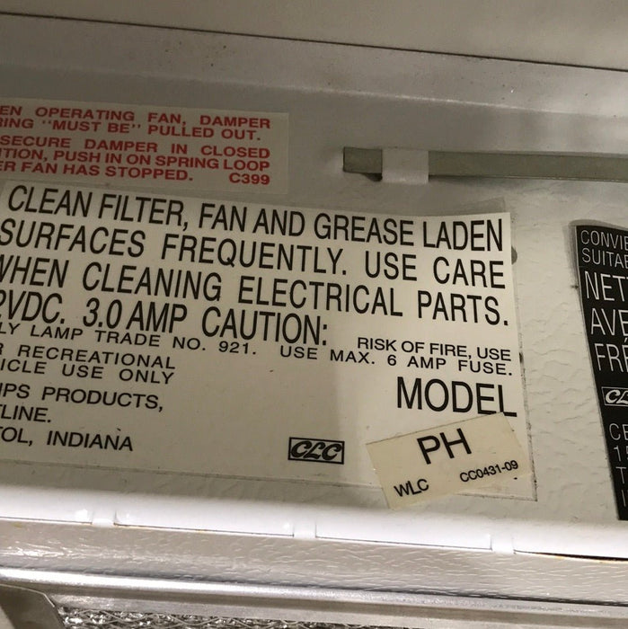Used Ventline RV Range Hood Fan CC0431-09