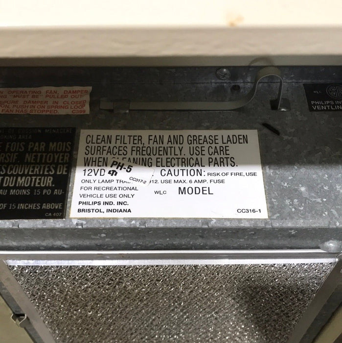 Used Ventline RV Range Hood Fan CC316-1