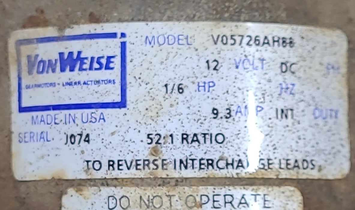 Used VonWeise RV Slide Out Motor V05726AH88 - Young Farts RV Parts