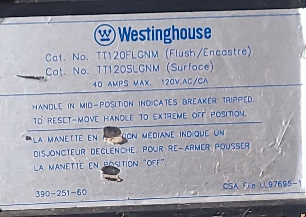 Used Westinghouse Load Center- TT120FLGNM - Young Farts RV Parts