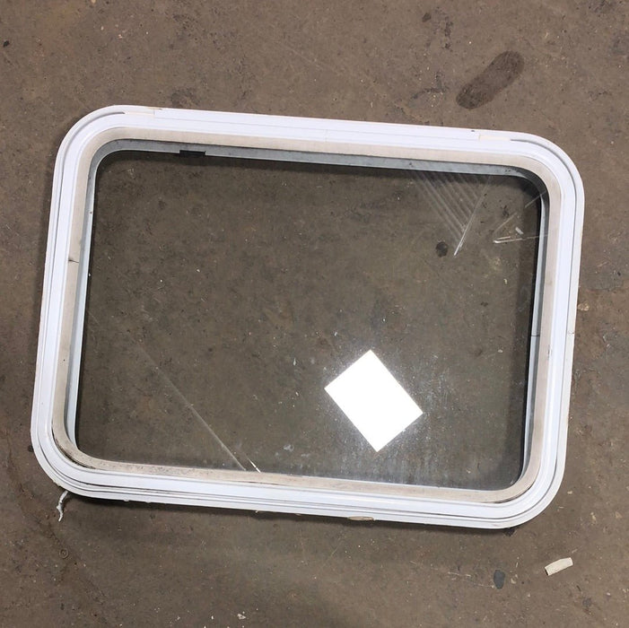 Used White Emergency Radius Opening Window : 29 X 21 X 2" D - Young Farts RV Parts