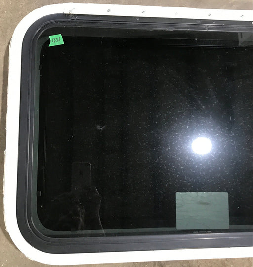 Used White Radius Emergency Opening Window : 29 1/2" W x 19 1/2" H x 1 7/8" D - Young Farts RV Parts
