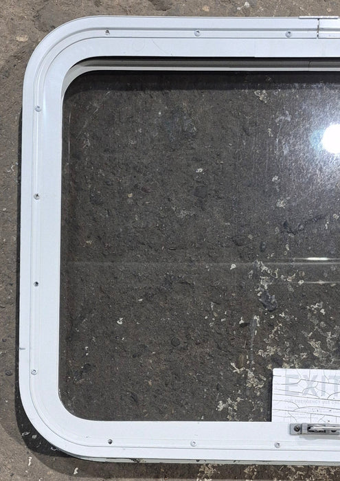 Used White Radius Emergency Opening Window : 29 1/4" W x 21 1/4" H x 1 3/4" D - Young Farts RV Parts