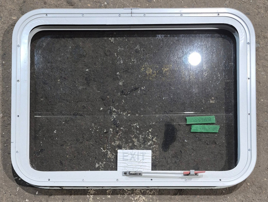 Used White Radius Emergency Opening Window : 29 1/4" W x 21 1/4" H x 1 3/4" D - Young Farts RV Parts