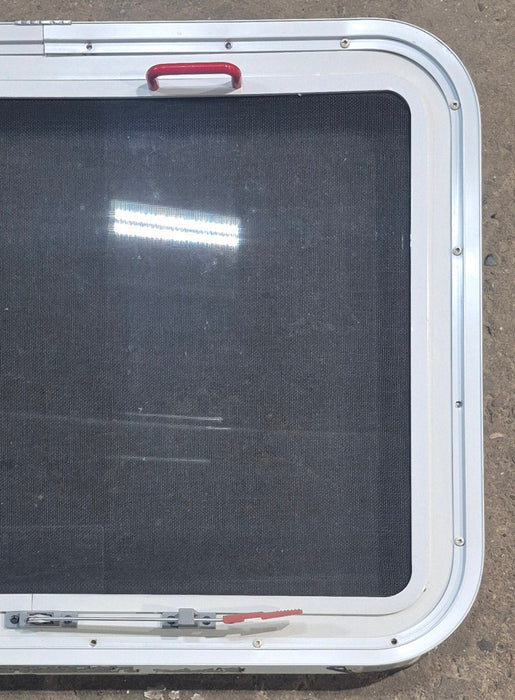 Used White Radius Emergency Opening Window : 29 1/4" W x 21 1/4" H x 1 7/8" D - Young Farts RV Parts