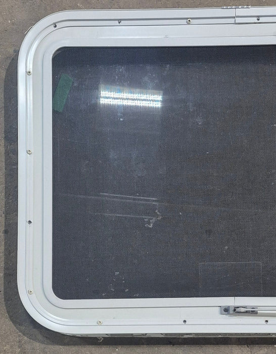 Used White Radius Emergency Opening Window : 29 1/4" W x 21 1/4" H x 1 7/8" D - Young Farts RV Parts