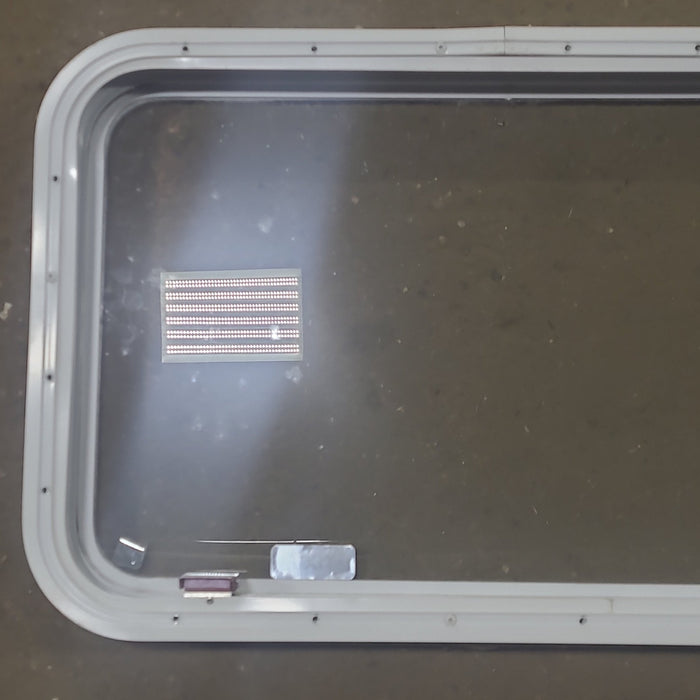 Used White Radius Emergency Opening Window : 30 1/4" W x 19" H x 1 7/8" D - Young Farts RV Parts