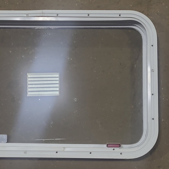 Used White Radius Emergency Opening Window : 30 1/4" W x 19" H x 1 7/8" D - Young Farts RV Parts