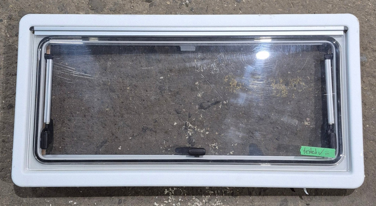 Used White Radius Emergency Opening Window : 34 3/4" W x 16 7/8" H x 1 1/8" D