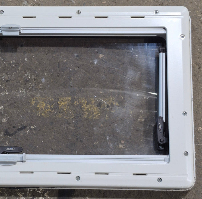 Used White Radius Emergency Opening Window : 34 3/4" W x 16 7/8" H x 1 1/8" D