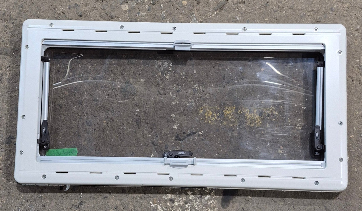 Used White Radius Emergency Opening Window : 34 3/4" W x 16 7/8" H x 1 1/8" D