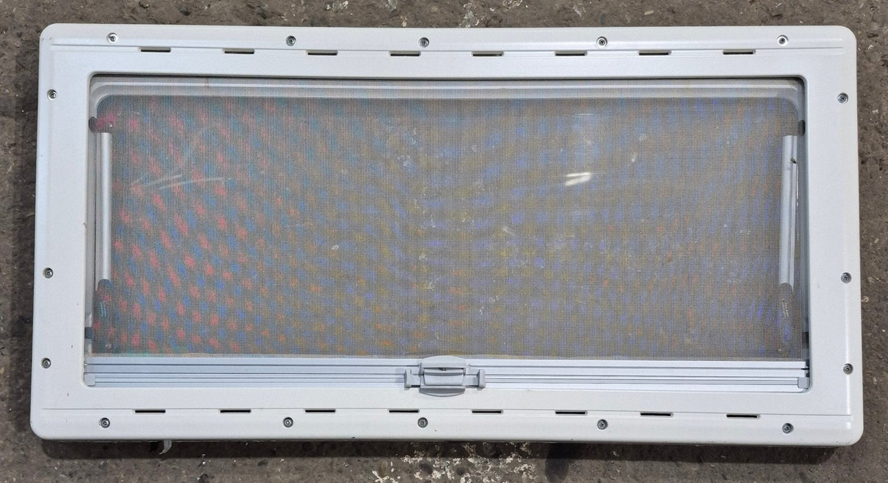 Used White Radius Emergency Opening Window : 34 3/4" W x 16 7/8" H x 1 1/8" D