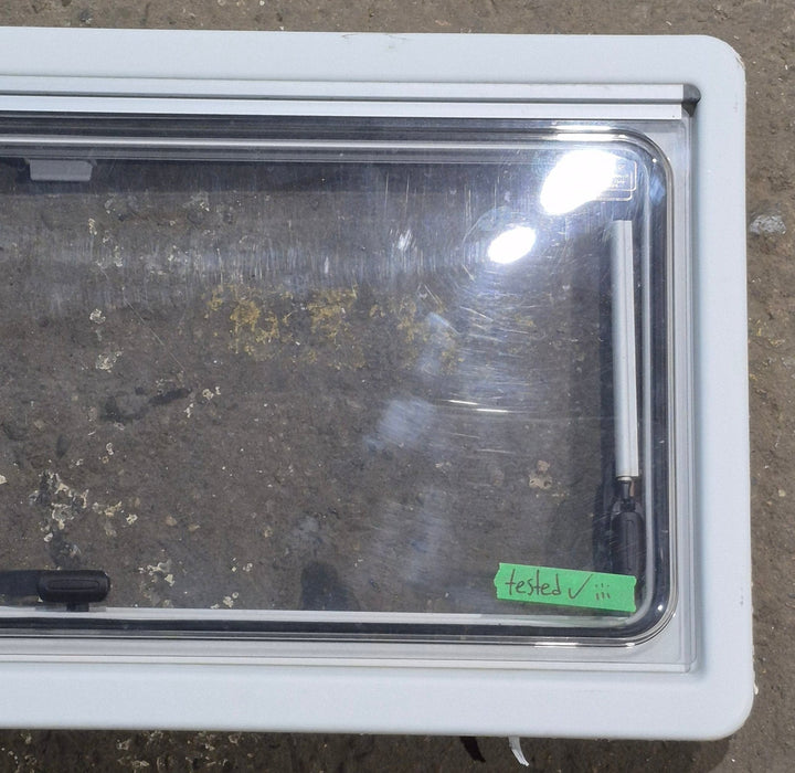 Used White Radius Emergency Opening Window : 34 3/4" W x 16 7/8" H x 1 1/8" D