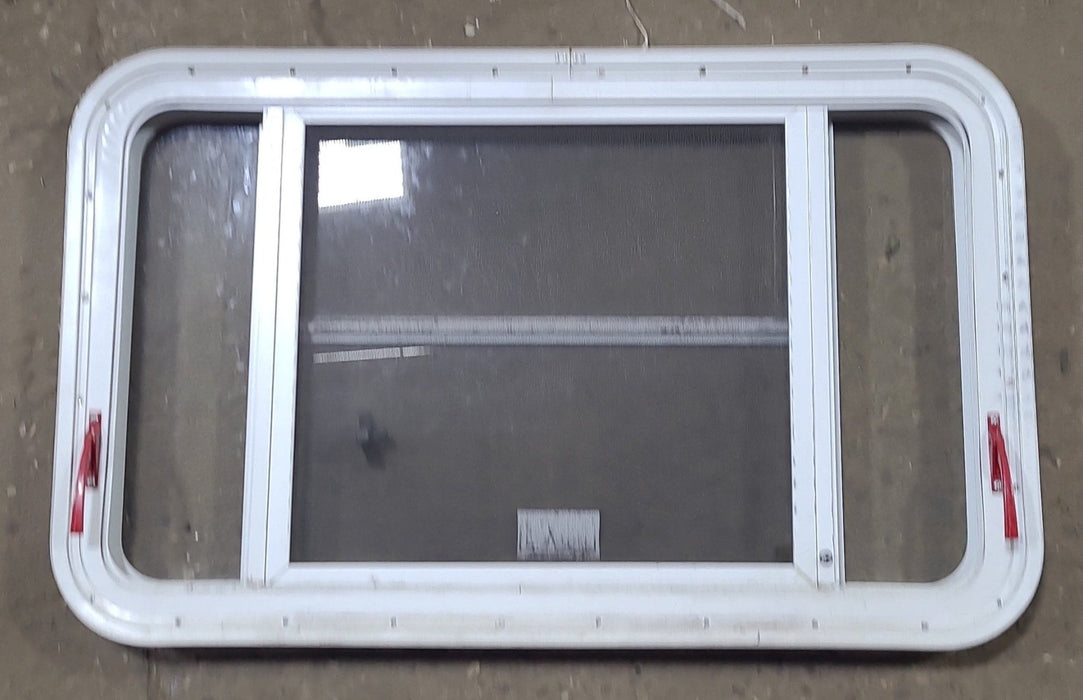 Used White Radius Emergency Opening Window : 35 1/2" W x 21 1/4" H x 1 3/4" D - Young Farts RV Parts