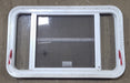 Used White Radius Emergency Opening Window : 35 1/2" W x 21 1/4" H x 1 3/4" D - Young Farts RV Parts