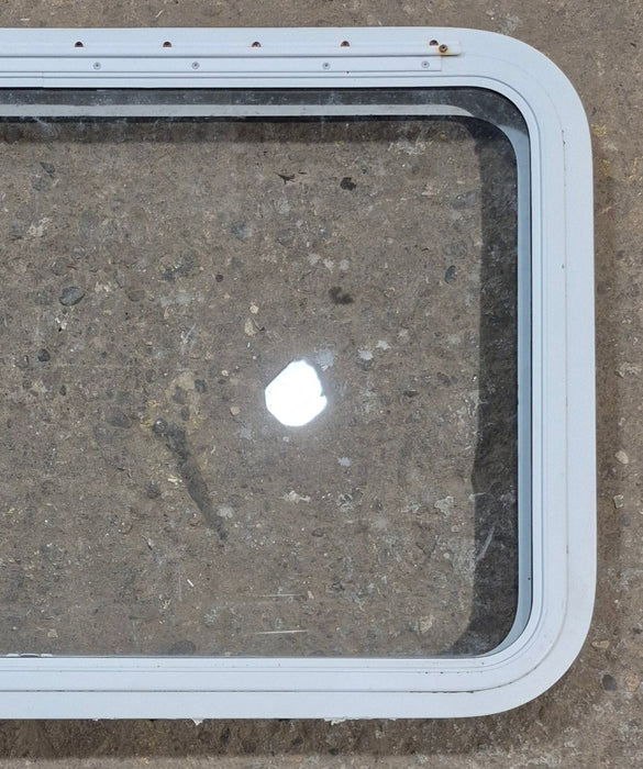 Used White Radius Emergency Opening Window : 35 1/2" W x 21 1/4" H x 1 7/8" D - Young Farts RV Parts