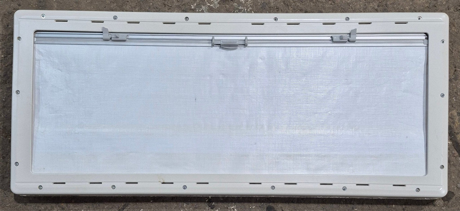 Used White Radius Emergency Opening Window : 46 5/8" W x 18 3/4" H x 1 1/8" D - Young Farts RV Parts