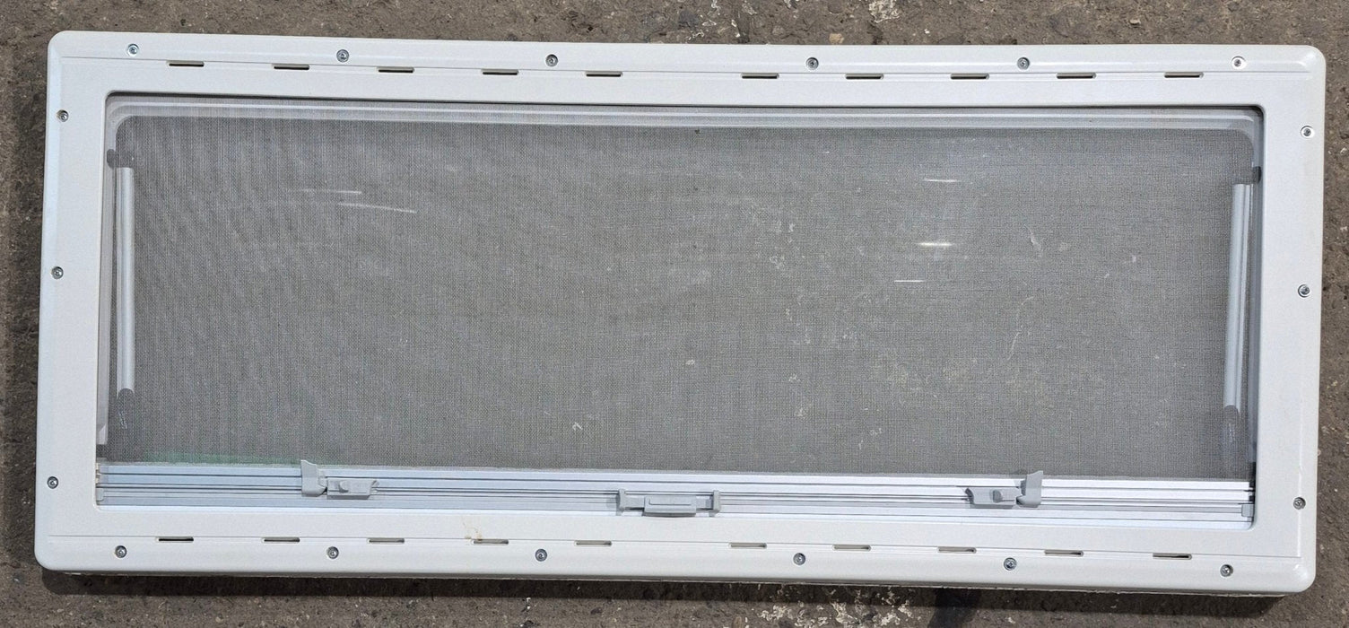 Used White Radius Emergency Opening Window : 46 5/8" W x 18 3/4" H x 1 1/8" D - Young Farts RV Parts