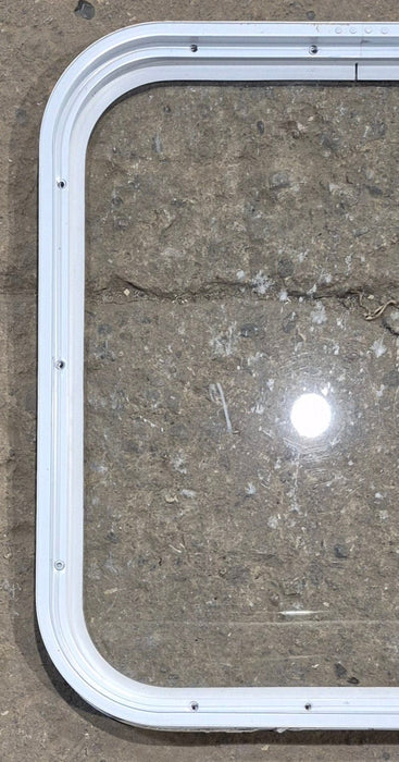 Used White Radius Non Opening Window : 19 1/2" W x 21 1/2" H x 1" D