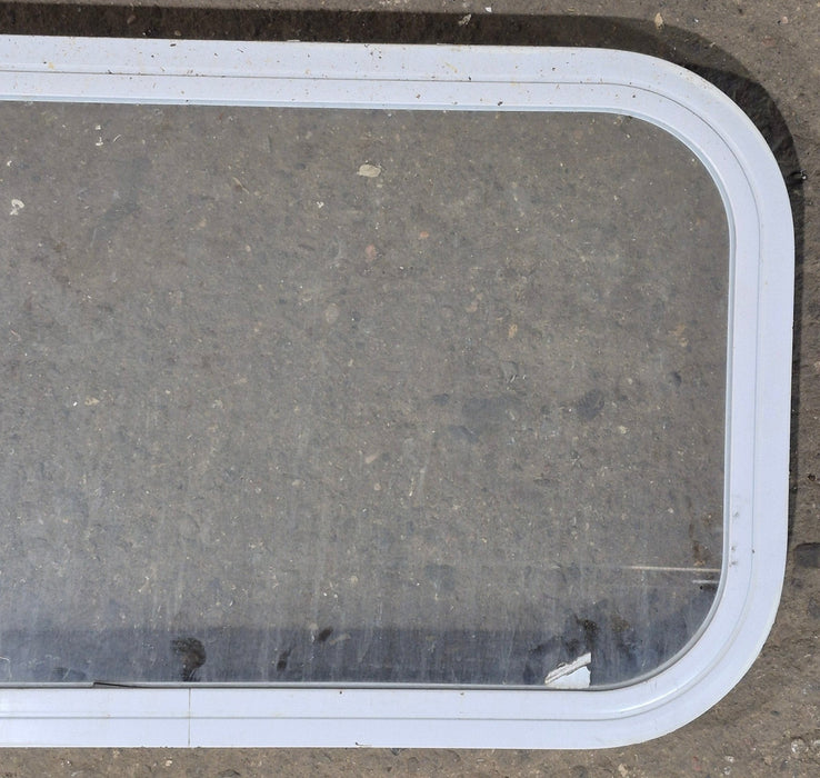 Used White Radius Non Opening Window : 23 3/4" W x 13 3/4" H x 1 7/8" D
