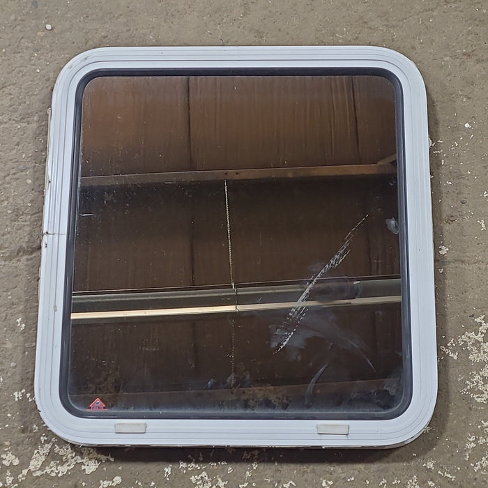 Used White Radius Non Opening Window : 24" W x 25 1/2" H x 1 3/4" D - Young Farts RV Parts