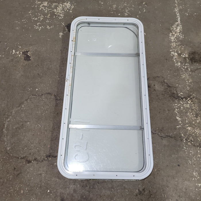 Used White Radius Non-Opening Window With Rock Guard Cover : 47 1/4 X 21 3/4  X 2" D