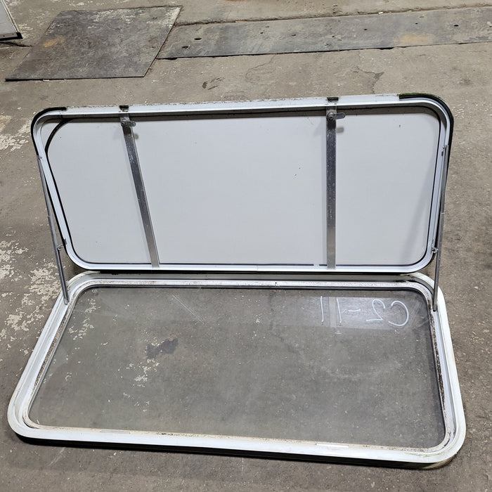 Used White Radius Non-Opening Window With Rock Guard Cover : 47 1/4 X 21 3/4  X 2" D