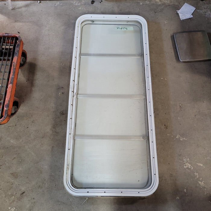 Used White Radius Non-Opening Window With Rock Guard Cover : 53 1/2  X 21 1/2  X 2" D