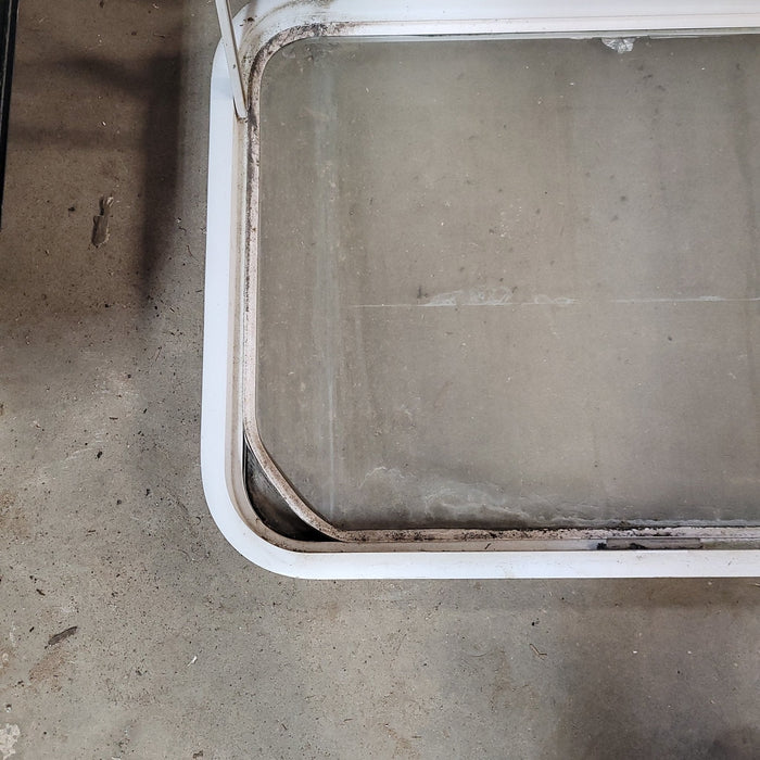 Used White Radius Non-Opening Window With Rock Guard Cover : 59 1/2  X 21 1/2  X 2" D