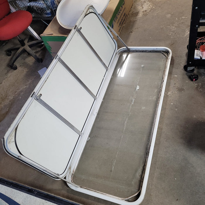 Used White Radius Non-Opening Window With Rock Guard Cover : 59 1/2  X 21 1/2  X 2" D