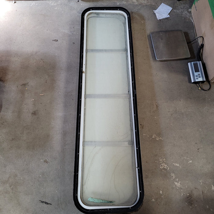 Used White Radius Non-Opening Window With Rock Guard Cover : 60  X 15  X 2" D