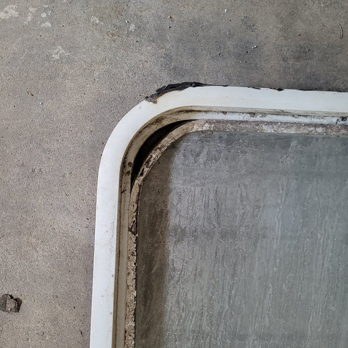 Used White Radius Non-Opening Window With Rock Guard Cover : 60  X 15  X 2" D