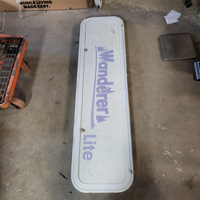 Used White Radius Non-Opening Window With Rock Guard Cover : 60  X 15  X 2" D